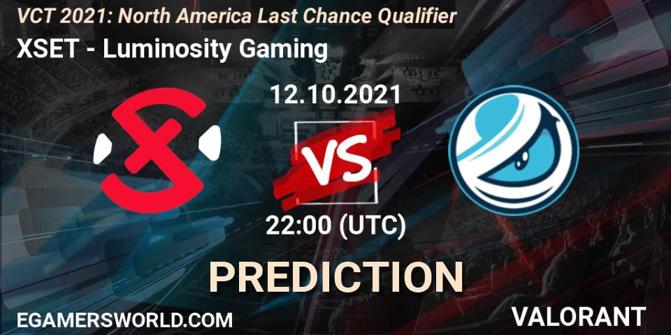 XSET - Luminosity Gaming: Maç tahminleri. 12.10.2021 at 23:00, VALORANT, VCT 2021: North America Last Chance Qualifier