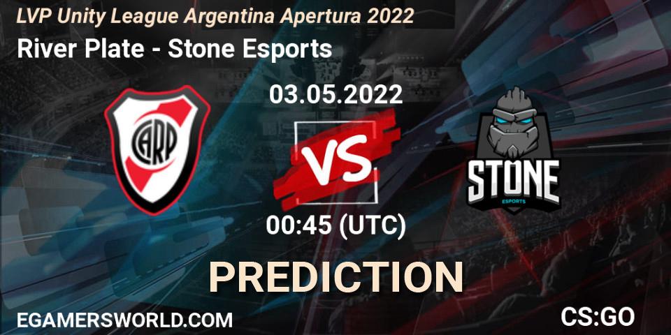 River Plate - Stone Esports: Maç tahminleri. 03.05.2022 at 00:45, Counter-Strike (CS2), LVP Unity League Argentina Apertura 2022