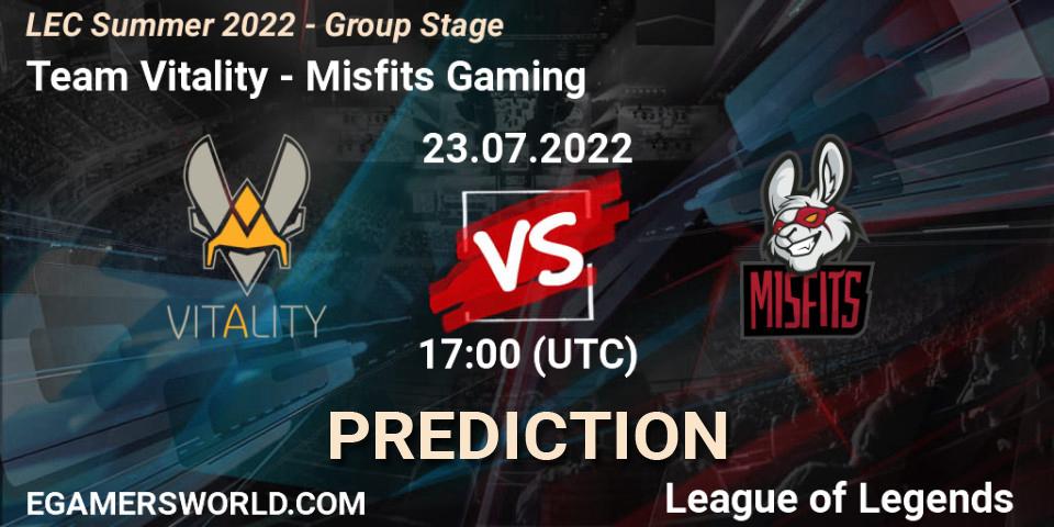 Team Vitality - Misfits Gaming: Maç tahminleri. 23.07.22, LoL, LEC Summer 2022 - Group Stage
