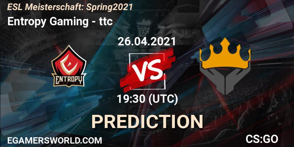 Entropy Gaming - ttc: Maç tahminleri. 26.04.2021 at 19:30, Counter-Strike (CS2), ESL Meisterschaft: Spring 2021