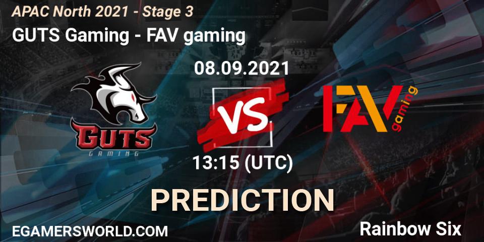 GUTS Gaming - FAV gaming: Maç tahminleri. 08.09.2021 at 13:15, Rainbow Six, APAC North 2021 - Stage 3