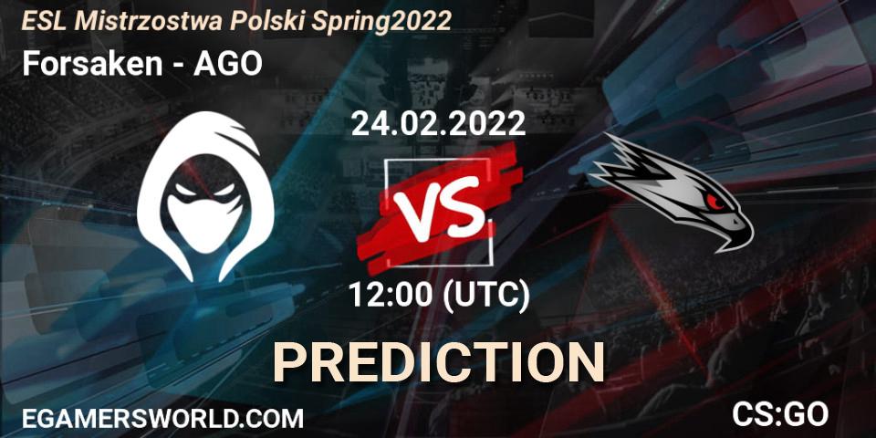 Forsaken - AGO: Maç tahminleri. 24.02.2022 at 12:00, Counter-Strike (CS2), ESL Mistrzostwa Polski Spring 2022