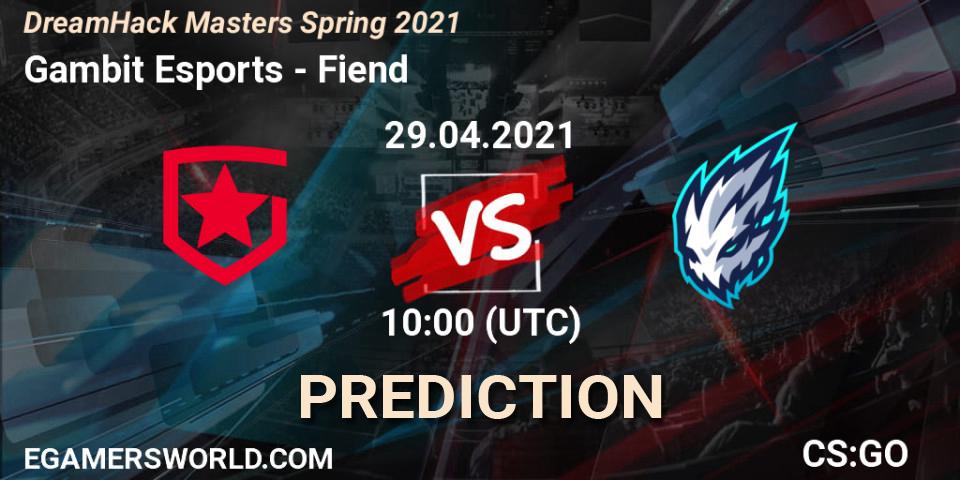 Gambit Esports - Fiend: Maç tahminleri. 29.04.2021 at 10:00, Counter-Strike (CS2), DreamHack Masters Spring 2021