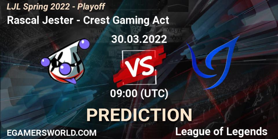 Rascal Jester - Crest Gaming Act: Maç tahminleri. 30.03.2022 at 09:00, LoL, LJL Spring 2022 - Playoff 