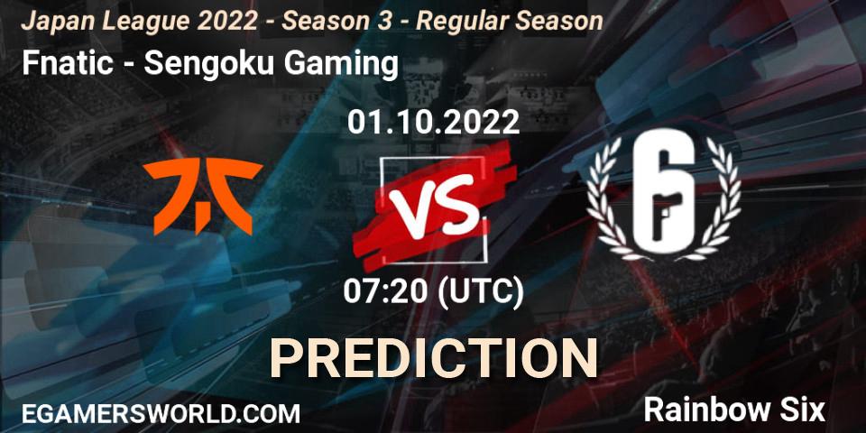 Fnatic - Sengoku Gaming: Maç tahminleri. 01.10.2022 at 07:20, Rainbow Six, Japan League 2022 - Season 3 - Regular Season