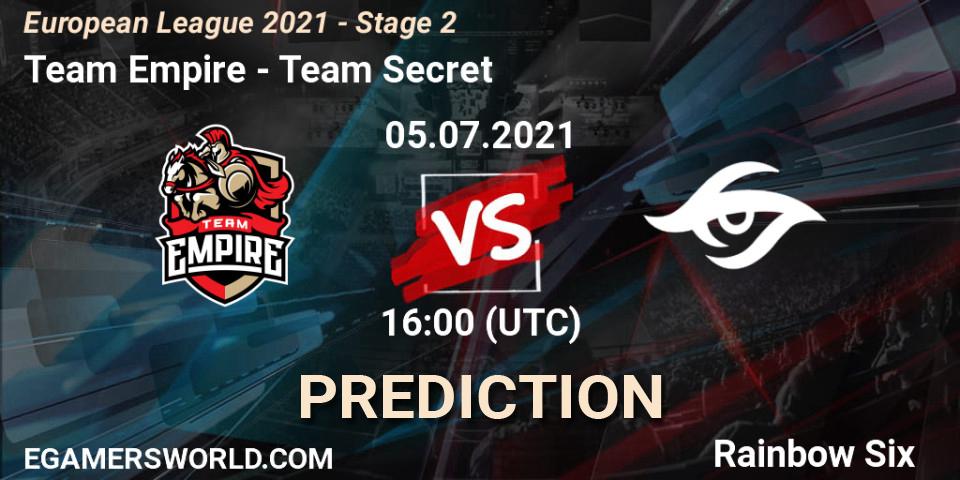 Team Empire - Team Secret: Maç tahminleri. 05.07.2021 at 16:00, Rainbow Six, European League 2021 - Stage 2
