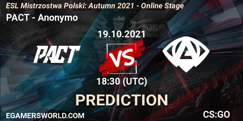 PACT - Anonymo: Maç tahminleri. 19.10.2021 at 18:30, Counter-Strike (CS2), ESL Mistrzostwa Polski: Autumn 2021 - Online Stage