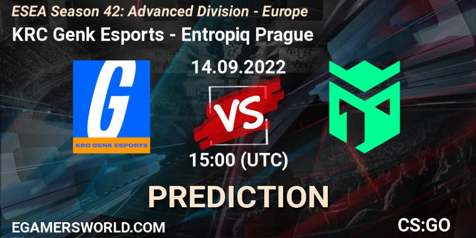 KRC Genk Esports - Entropiq Prague: Maç tahminleri. 14.09.2022 at 15:00, Counter-Strike (CS2), ESEA Season 42: Advanced Division - Europe