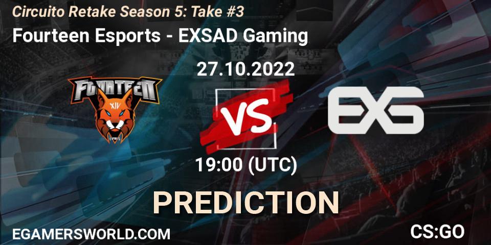 Fourteen Esports - EXSAD Gaming: Maç tahminleri. 27.10.2022 at 19:00, Counter-Strike (CS2), Circuito Retake Season 5: Take #3