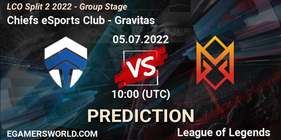 Chiefs eSports Club - Gravitas: Maç tahminleri. 05.07.2022 at 10:00, LoL, LCO Split 2 2022 - Group Stage