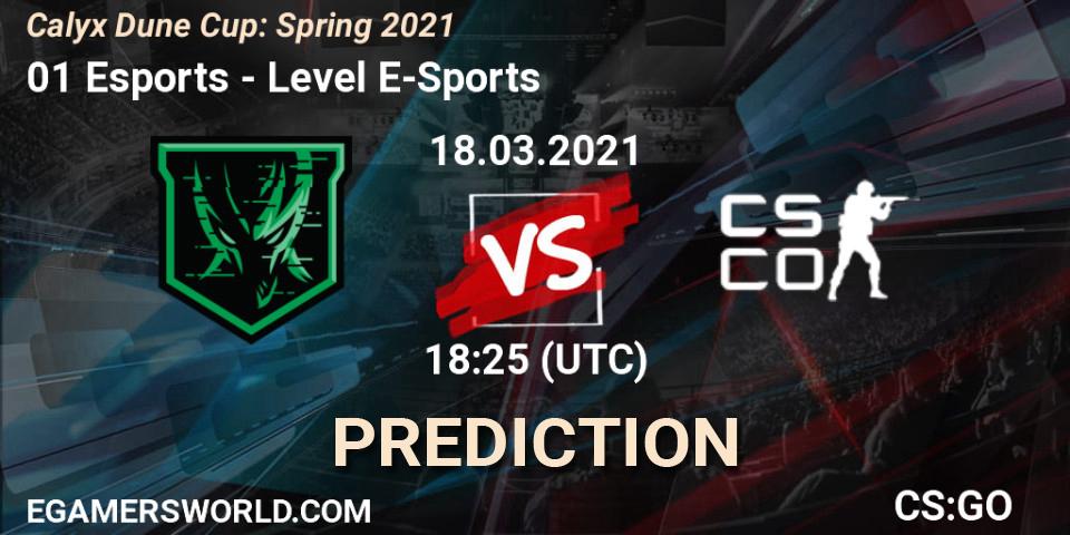 01 Esports - Level E-Sports: Maç tahminleri. 18.03.2021 at 18:30, Counter-Strike (CS2), Calyx Dune Cup: Spring 2021