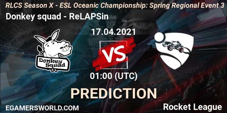 Donkey squad - ReLAPSin: Maç tahminleri. 17.04.2021 at 01:00, Rocket League, RLCS Season X - ESL Oceanic Championship: Spring Regional Event 3