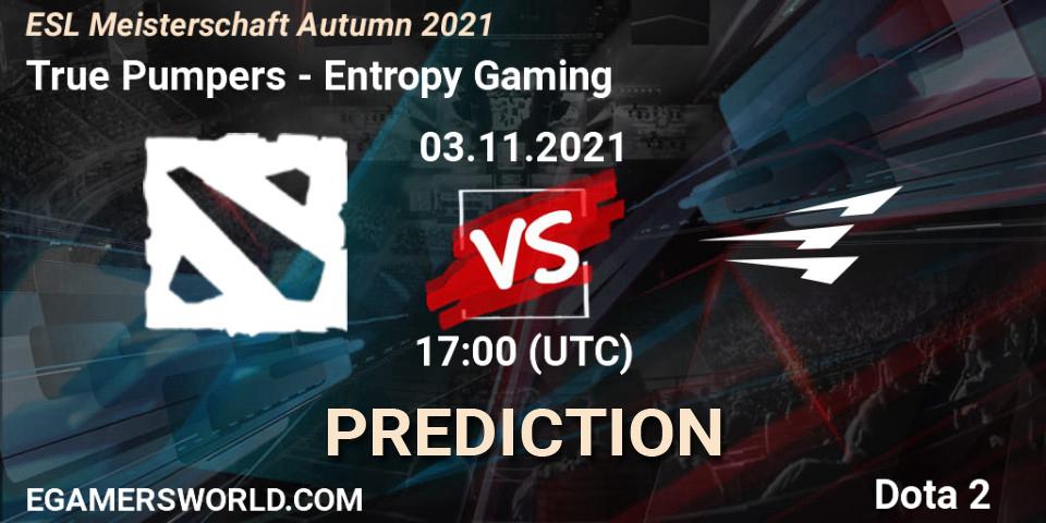 True Pumpers - Entropy Gaming: Maç tahminleri. 03.11.2021 at 18:00, Dota 2, ESL Meisterschaft Autumn 2021