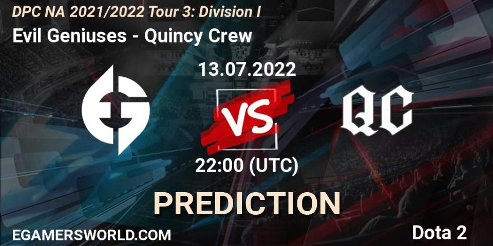 Evil Geniuses - Quincy Crew: Maç tahminleri. 13.07.2022 at 21:56, Dota 2, DPC NA 2021/2022 Tour 3: Division I
