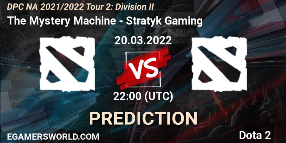 The Mystery Machine - Stratyk Gaming: Maç tahminleri. 20.03.2022 at 22:55, Dota 2, DP 2021/2022 Tour 2: NA Division II (Lower) - ESL One Spring 2022