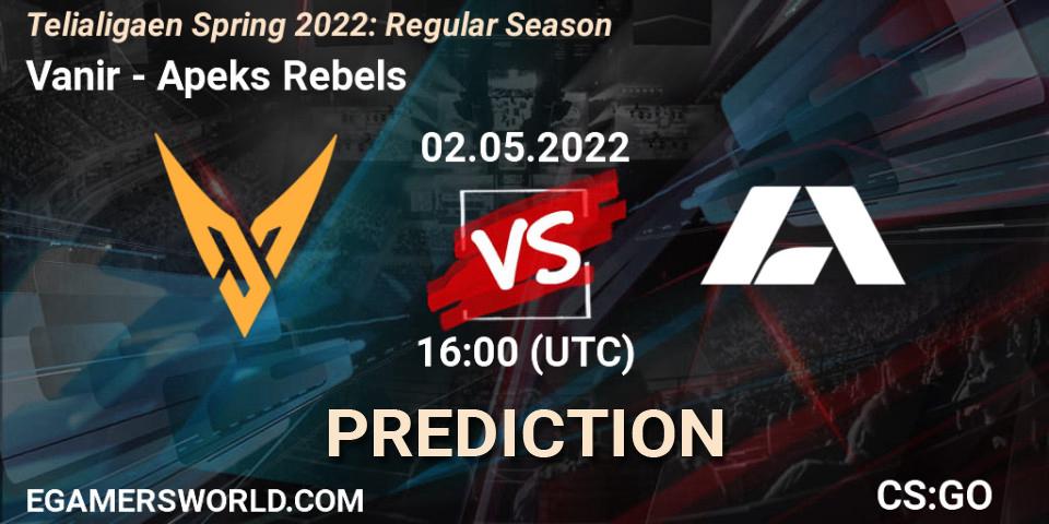 Vanir - Apeks Rebels: Maç tahminleri. 02.05.2022 at 16:00, Counter-Strike (CS2), Telialigaen Spring 2022: Regular Season