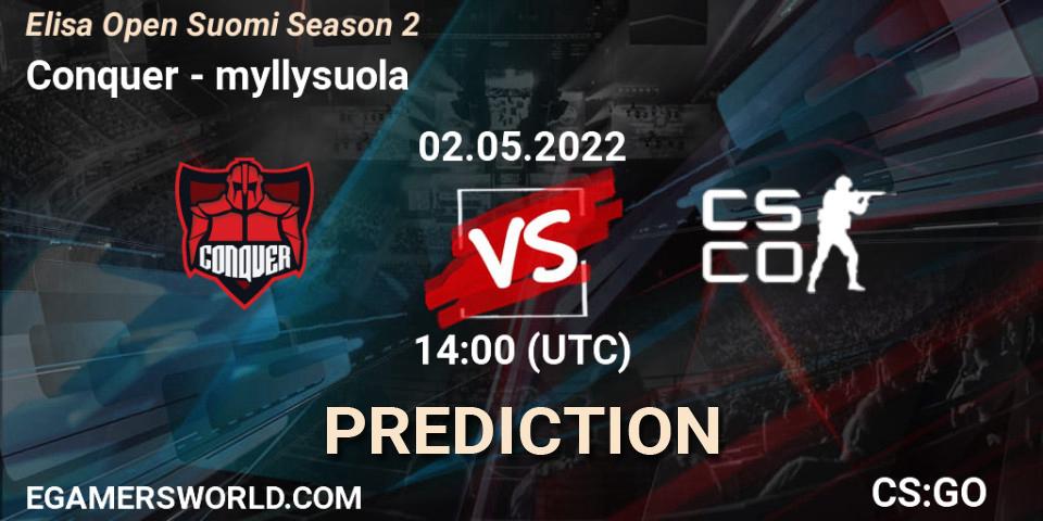 Conquer - myllysuola: Maç tahminleri. 02.05.2022 at 14:00, Counter-Strike (CS2), Elisa Open Suomi Season 2
