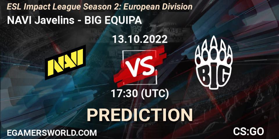 NAVI Javelins - BIG EQUIPA: Maç tahminleri. 13.10.2022 at 17:30, Counter-Strike (CS2), ESL Impact League Season 2: European Division