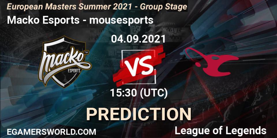 Macko Esports - mousesports: Maç tahminleri. 04.09.2021 at 15:30, LoL, European Masters Summer 2021 - Group Stage