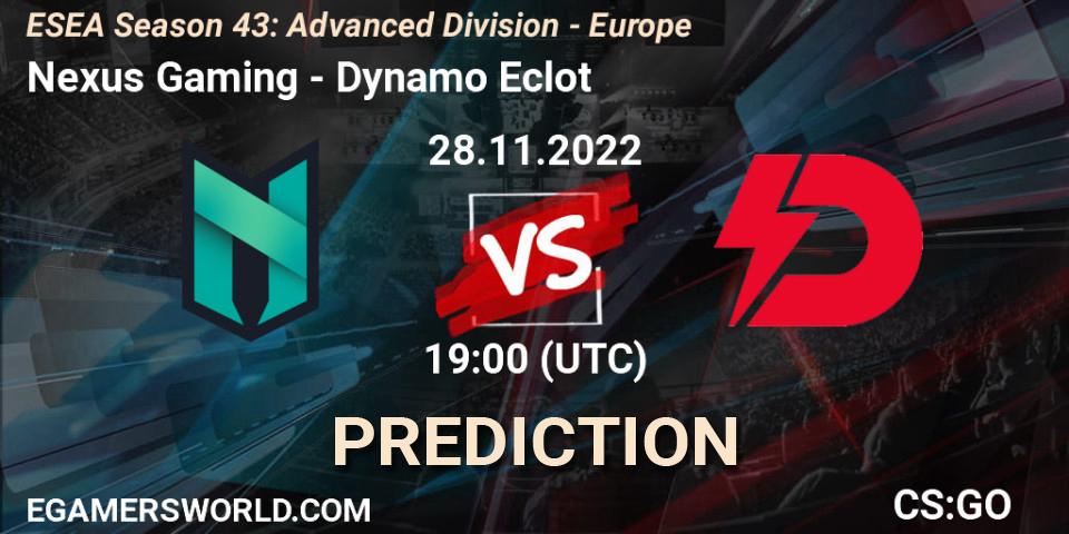 Nexus Gaming - Dynamo Eclot: Maç tahminleri. 28.11.22, CS2 (CS:GO), ESEA Season 43: Advanced Division - Europe