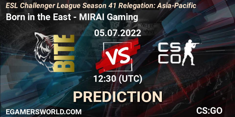 Born in the East - MIRAI Gaming: Maç tahminleri. 05.07.2022 at 12:30, Counter-Strike (CS2), ESL Challenger League Season 41 Relegation: Asia-Pacific