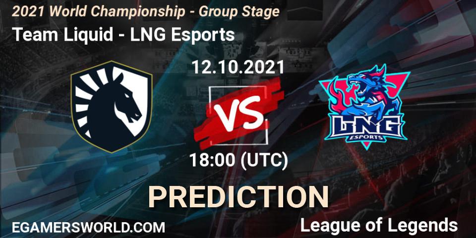 Team Liquid - LNG Esports: Maç tahminleri. 18.10.2021 at 12:00, LoL, 2021 World Championship - Group Stage