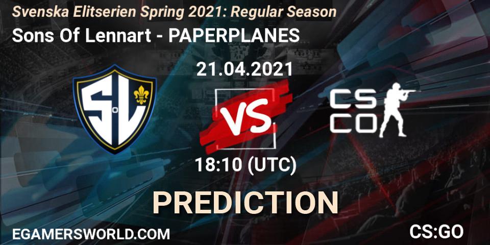 Sons Of Lennart - PAPERPLANES: Maç tahminleri. 21.04.2021 at 18:10, Counter-Strike (CS2), Svenska Elitserien Spring 2021: Regular Season
