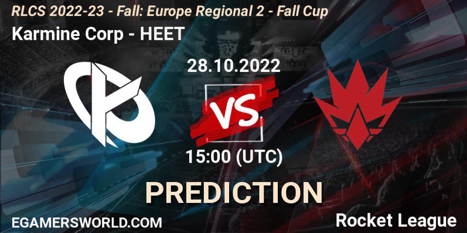Karmine Corp - HEET: Maç tahminleri. 28.10.2022 at 15:00, Rocket League, RLCS 2022-23 - Fall: Europe Regional 2 - Fall Cup