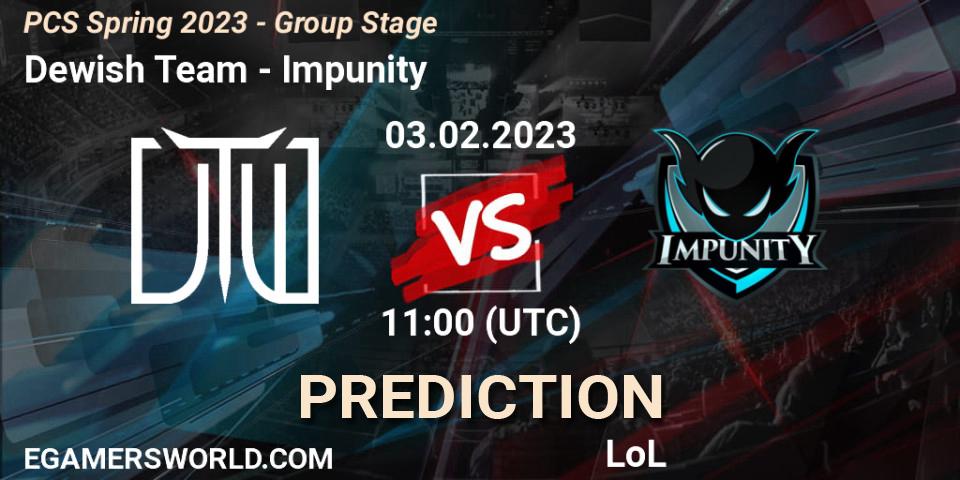Dewish Team - Impunity: Maç tahminleri. 03.02.2023 at 11:00, LoL, PCS Spring 2023 - Group Stage