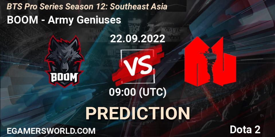 BOOM - Army Geniuses: Maç tahminleri. 22.09.22, Dota 2, BTS Pro Series Season 12: Southeast Asia