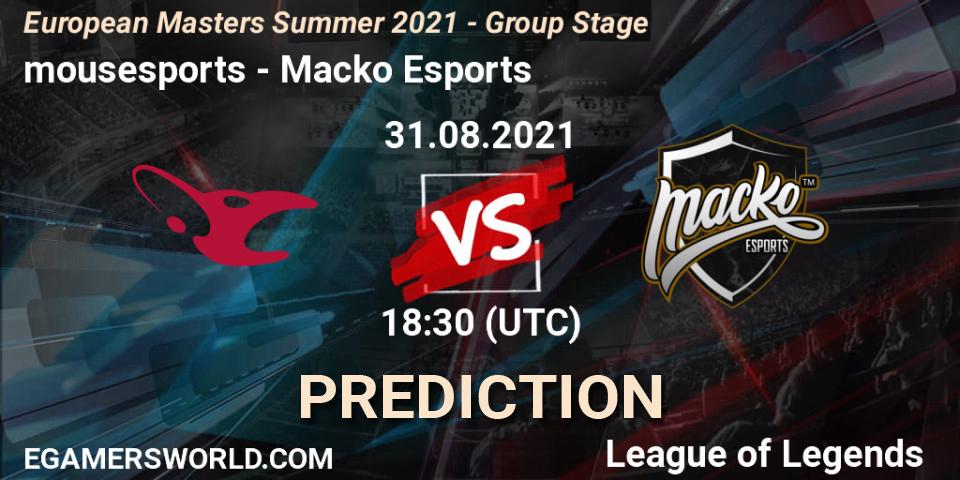 mousesports - Macko Esports: Maç tahminleri. 31.08.2021 at 18:30, LoL, European Masters Summer 2021 - Group Stage