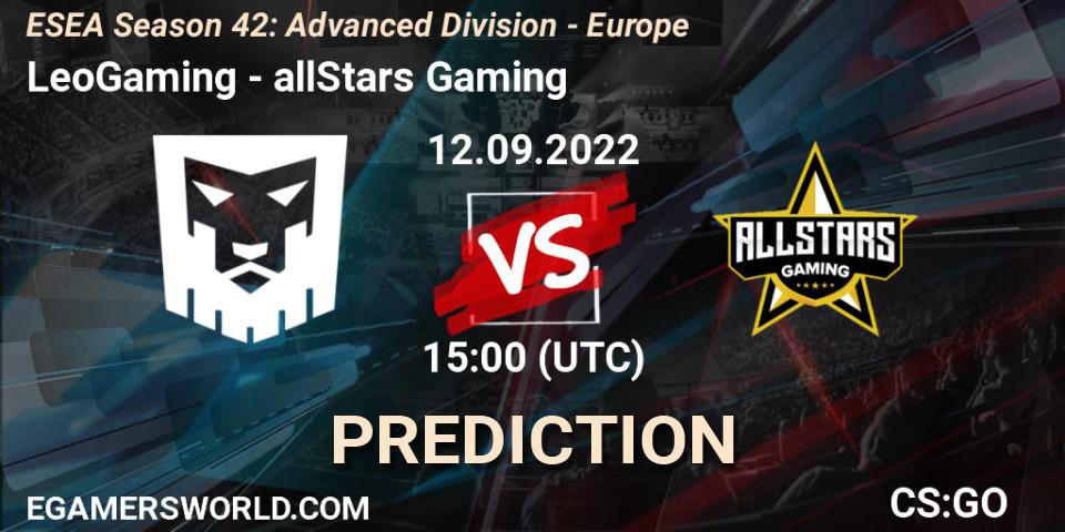 LeoGaming - allStars Gaming: Maç tahminleri. 12.09.2022 at 15:00, Counter-Strike (CS2), ESEA Season 42: Advanced Division - Europe