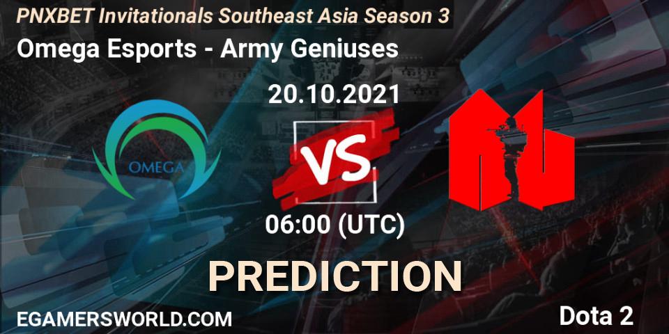 Omega Esports - Army Geniuses: Maç tahminleri. 20.10.2021 at 06:07, Dota 2, PNXBET Invitationals Southeast Asia Season 3