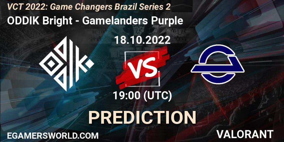ODDIK Bright - Gamelanders Purple: Maç tahminleri. 18.10.2022 at 19:45, VALORANT, VCT 2022: Game Changers Brazil Series 2