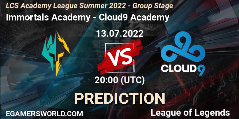 Immortals Academy - Cloud9 Academy: Maç tahminleri. 13.07.2022 at 20:00, LoL, LCS Academy League Summer 2022 - Group Stage