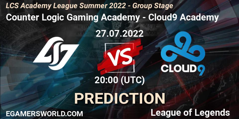 Counter Logic Gaming Academy - Cloud9 Academy: Maç tahminleri. 27.07.2022 at 20:00, LoL, LCS Academy League Summer 2022 - Group Stage