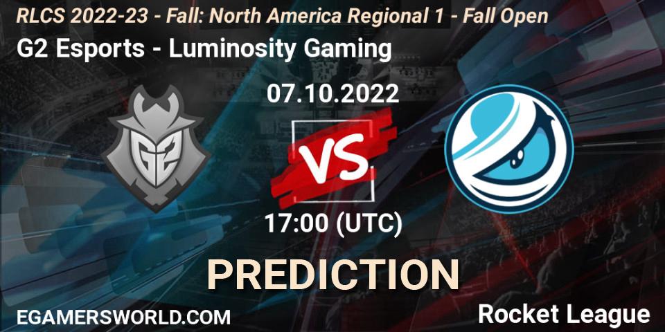 G2 Esports - Luminosity Gaming: Maç tahminleri. 07.10.2022 at 17:00, Rocket League, RLCS 2022-23 - Fall: North America Regional 1 - Fall Open