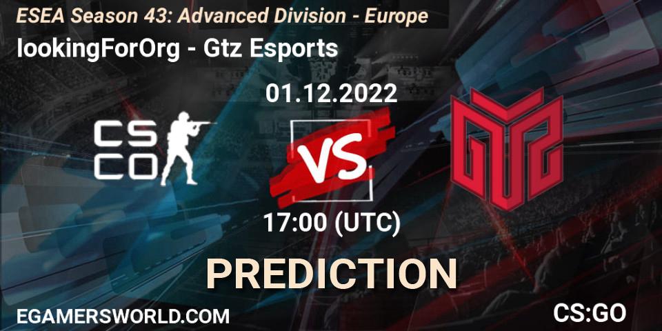 IookingForOrg - GTZ Bulls Esports: Maç tahminleri. 01.12.22, CS2 (CS:GO), ESEA Season 43: Advanced Division - Europe