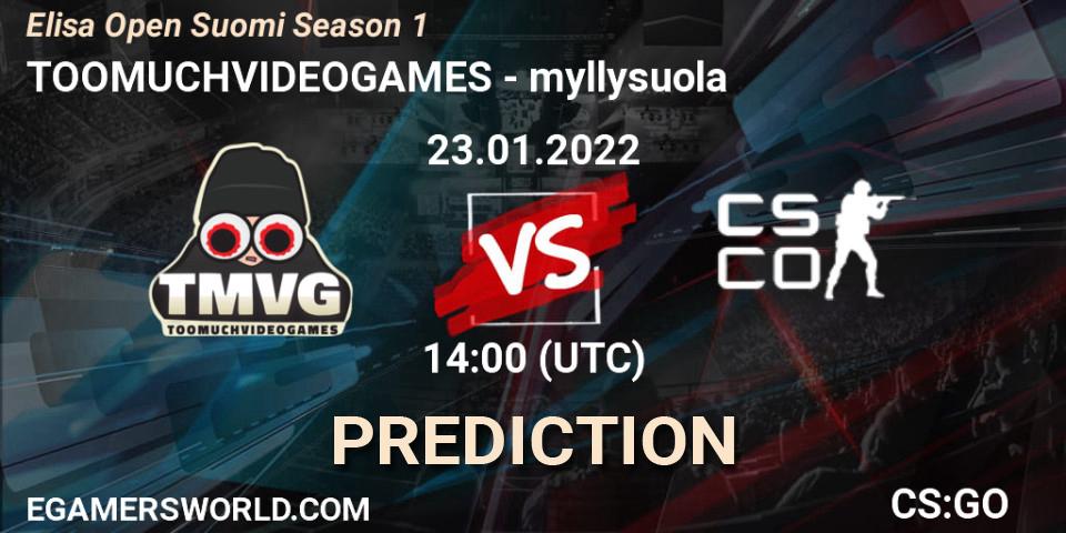 TOOMUCHVIDEOGAMES - myllysuola: Maç tahminleri. 23.01.2022 at 14:00, Counter-Strike (CS2), Elisa Open Suomi Season 1