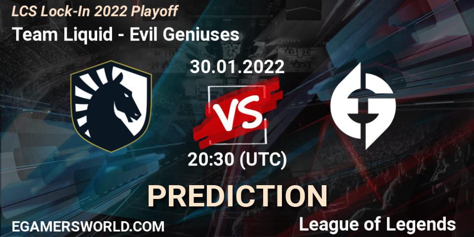 Team Liquid - Evil Geniuses: Maç tahminleri. 30.01.2022 at 20:30, LoL, LCS Lock-In 2022 Playoff