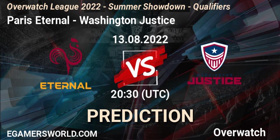Paris Eternal - Washington Justice: Maç tahminleri. 13.08.2022 at 20:30, Overwatch, Overwatch League 2022 - Summer Showdown - Qualifiers