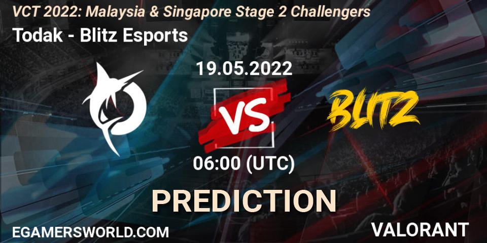 Todak - Blitz Esports: Maç tahminleri. 19.05.2022 at 06:00, VALORANT, VCT 2022: Malaysia & Singapore Stage 2 Challengers