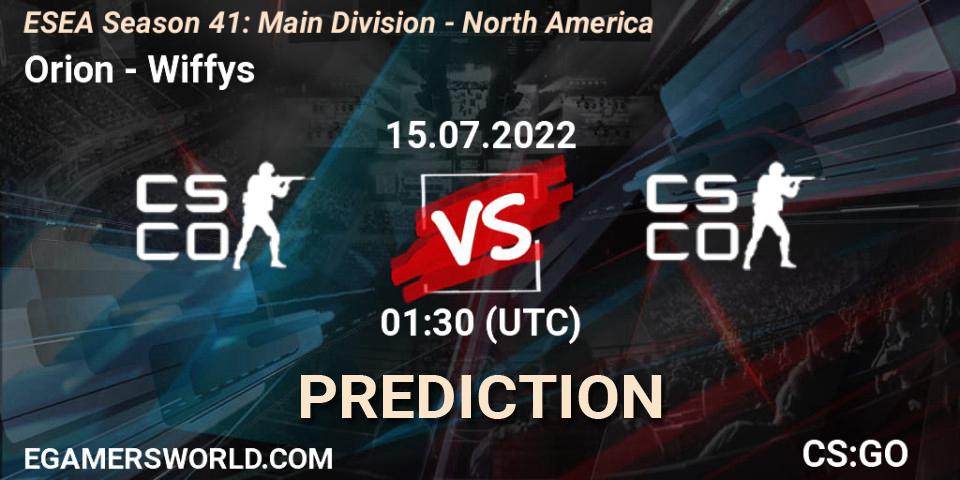 Orion - Wiffys: Maç tahminleri. 15.07.2022 at 01:30, Counter-Strike (CS2), ESEA Season 41: Main Division - North America
