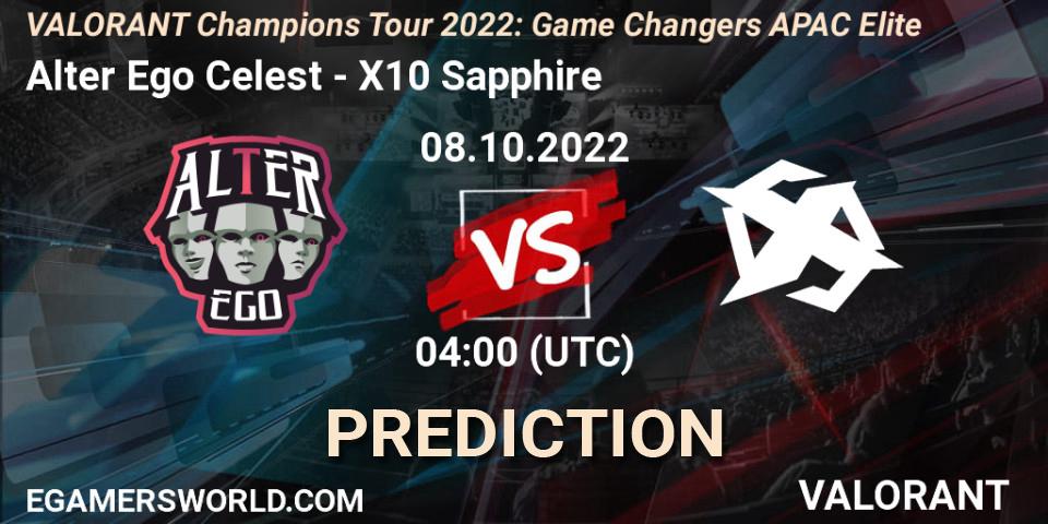 Alter Ego Celestè - X10 Sapphire: Maç tahminleri. 08.10.2022 at 04:00, VALORANT, VCT 2022: Game Changers APAC Elite