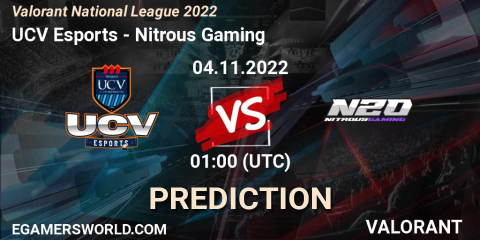 UCV Esports - Nitrous Gaming: Maç tahminleri. 04.11.2022 at 01:00, VALORANT, Valorant National League 2022