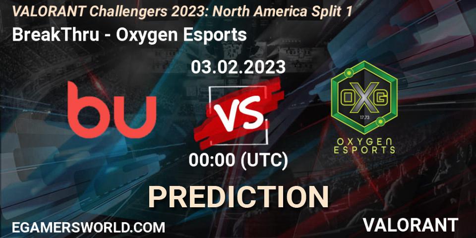 BreakThru - Oxygen Esports: Maç tahminleri. 03.02.23, VALORANT, VALORANT Challengers 2023: North America Split 1