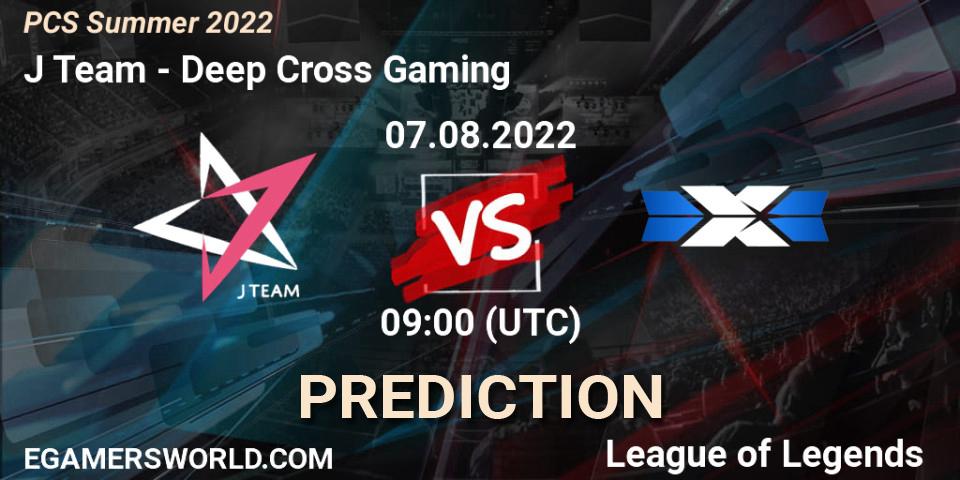J Team - Deep Cross Gaming: Maç tahminleri. 07.08.2022 at 10:00, LoL, PCS Summer 2022