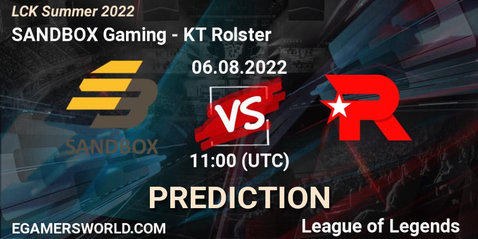 SANDBOX Gaming - KT Rolster: Maç tahminleri. 06.08.2022 at 11:25, LoL, LCK Summer 2022