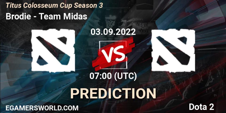 Brodie - Team Midas: Maç tahminleri. 03.09.2022 at 06:59, Dota 2, Titus Colosseum Cup Season 3