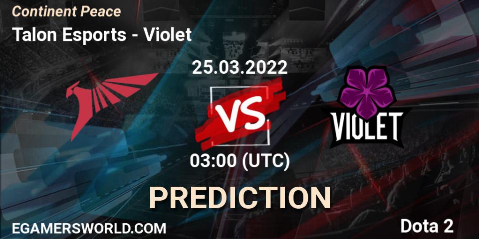 Talon Esports - Violet: Maç tahminleri. 25.03.2022 at 03:20, Dota 2, Continent Peace